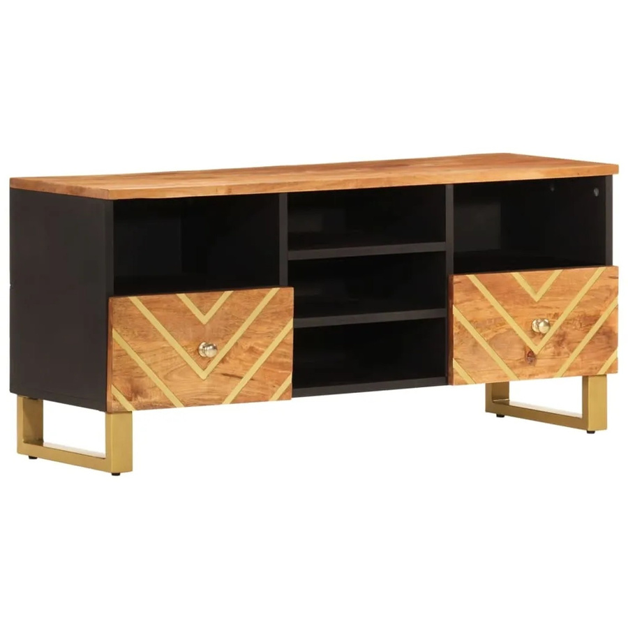 vidaXL TV-Schrank aus Massivholz Mango und Eisen in Braun und Schwarz B/T/H: 100 x 33,5 x 46 cm - Bild 2