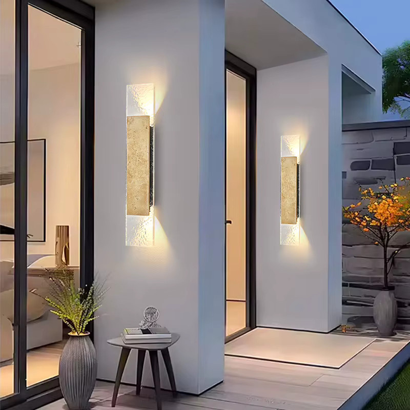 Wasserdichte LED Außenwandleuchte in Naturstein-Optik, Beige, 18W Up-Down Wandlampe für Garten und Veranda - Bild 3