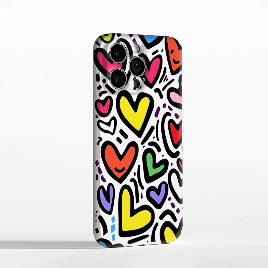 Handyhülle mit bunten Herzen für Apple iPhone 17 16 15 14 13 12 Pro Max Plus in Multicolour mit doppelschichtiger Rückseite - Bild 2