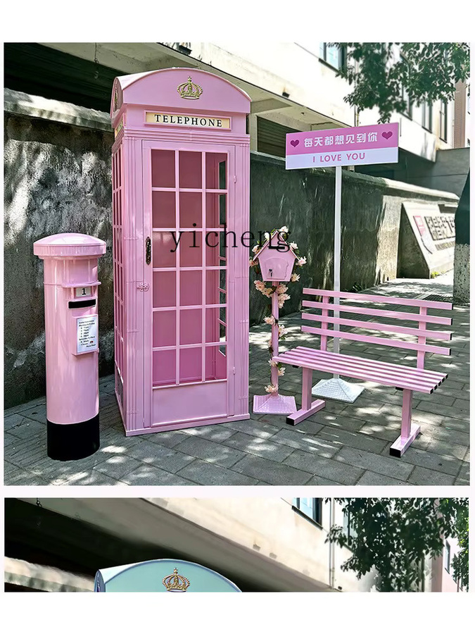 ZK Iron Art Shop Retro Telefonzelle als bodenstehendes Metall-Ornament für Außenbereich und Wohnzimmer - Bild 4