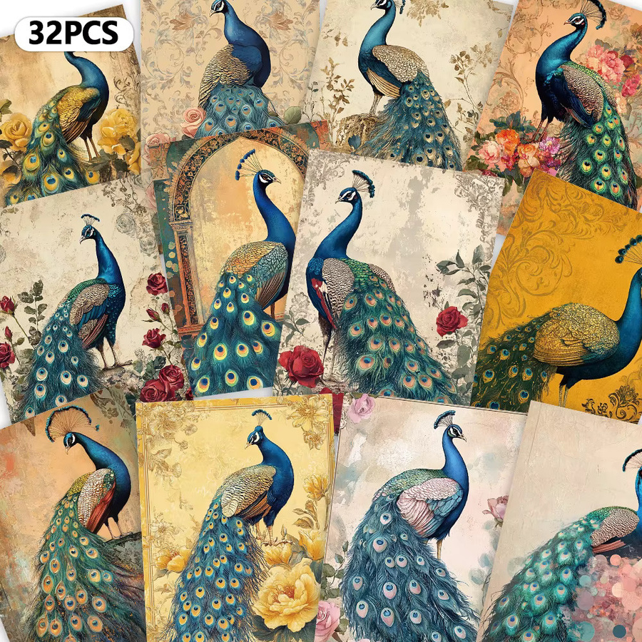 32 Stück Vintage-Postkarten mit Pfauen- und Blumenmotiven in Multicolour aus Papier - Bild 2