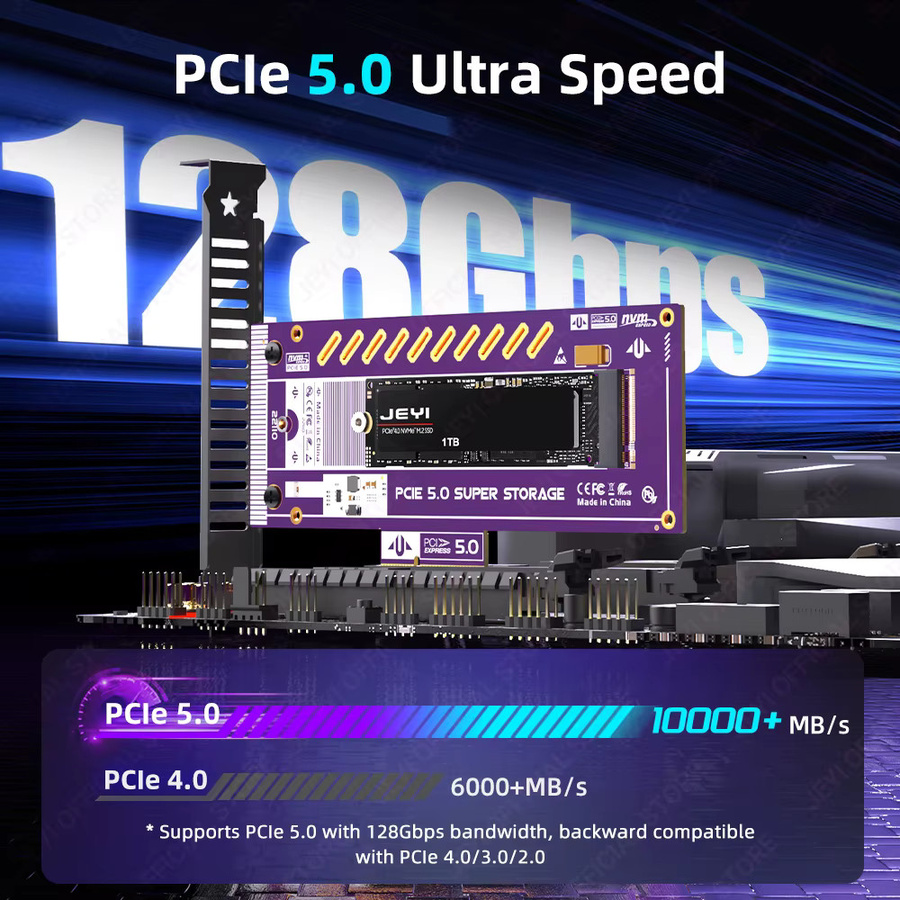 JEYI M.2 NVMe SSD zu PCIe 5.0 Erweiterungskarte mit 128Gbps für X4/X8/X16 Steckplätze, kompatibel mit 22110/2280/60/42/30 SSDs - Bild 2