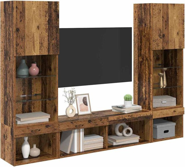 vidaXL TV Wandmöbel Set mit LED-Beleuchtung in Altholz-Optik, 5-teilig, Braun - Bild 2