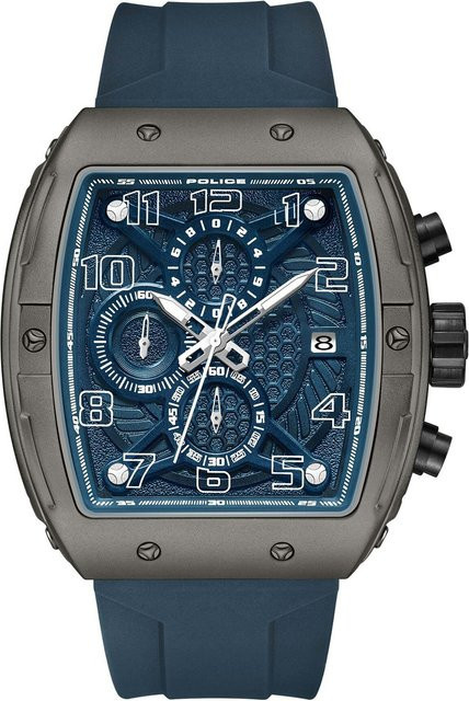 Police Chronograph Herrenuhr, Quarz, Edelstahl, Blau, 45 mm - Bild 1