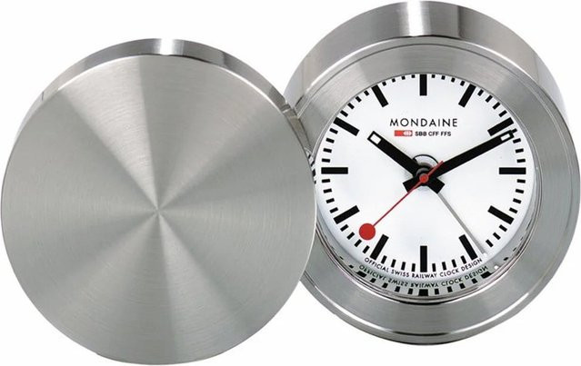 Mondaine Reise-Wecker, analog, silver, white, 50 mm - Bild 1