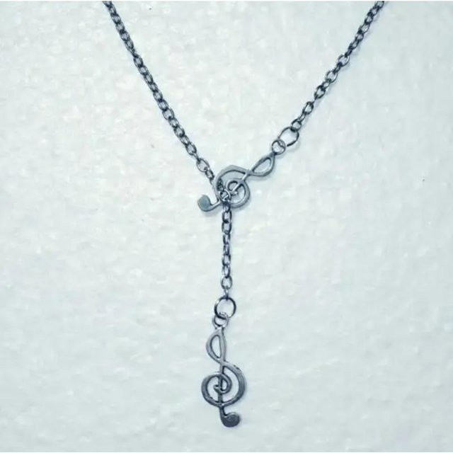WIKHOSTAR Lariat Halskette, Doppelnoten Violinschlüssel, Messing, Weiß, 50cm, Unisex - Bild 1