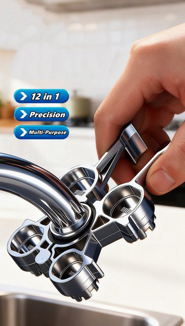 NIUXIANG 12-in-1 Multitool Wasserhahnschlüssel aus Edelstahl in Silber - Bild 1