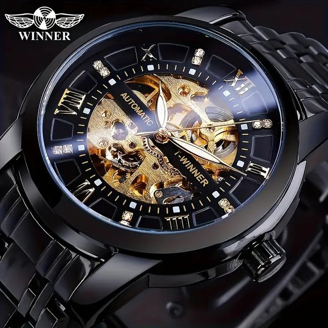 FORSINING Armbanduhr Automatik, Edelstahl, Schwarz, Gold, Herren - Bild 1