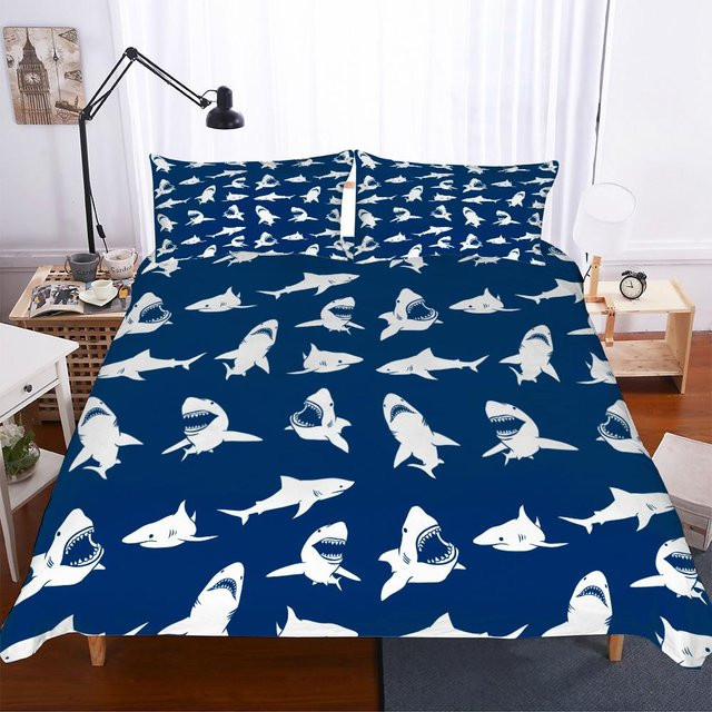JMG Household Supplies Bettwäsche-Set mit Hai-3D-Digitaldruck in Blau, bestehend aus Bettbezug und Kissenbezug, B/H: 140 x 210 cm - Bild 1