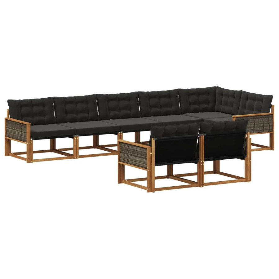 vidaXL Outdoor-Sofagarnitur L-Form aus Akazienholz mit Textilene und 8 Kissen in Braun und Schwarz - Bild 2