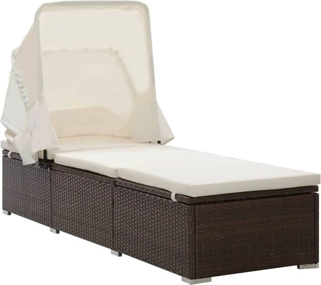 vidaXL Sonnenliege aus braunem PE-Rattan mit Sonnendach und Kissen - Bild 1