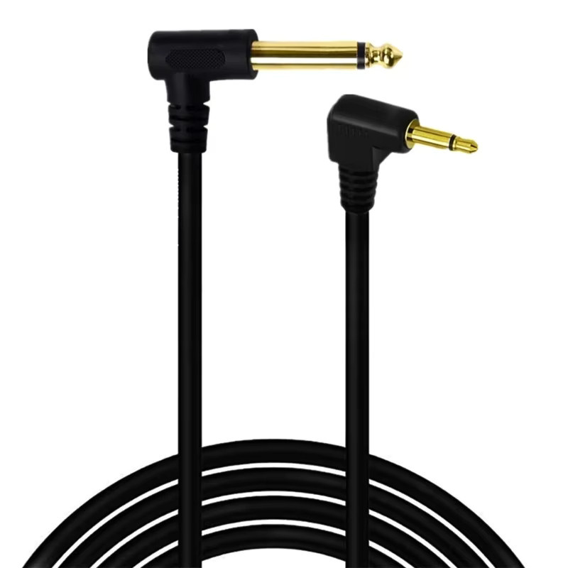 BSN Audiokabel Schwarz 1,8 m mit 6,35 mm Mono-Stecker auf 3,5 mm TS-Mono-Stecker 90 Grad Winkeladapter - Bild 3