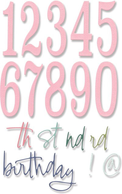 Sizzix Thinlits Set Fabulous Birthday Numbers in Silber und Pink aus Metall - Bild 1