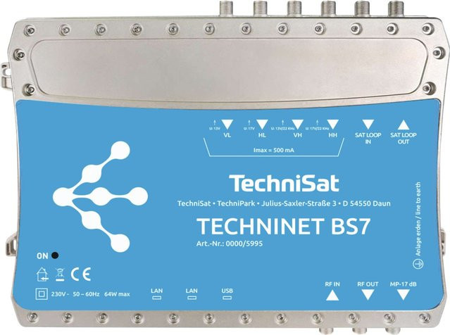 TechniNet BS7 Kopfstation in Silber/Blau mit Ethernet/LAN und DVB-S/S2 - Bild 1