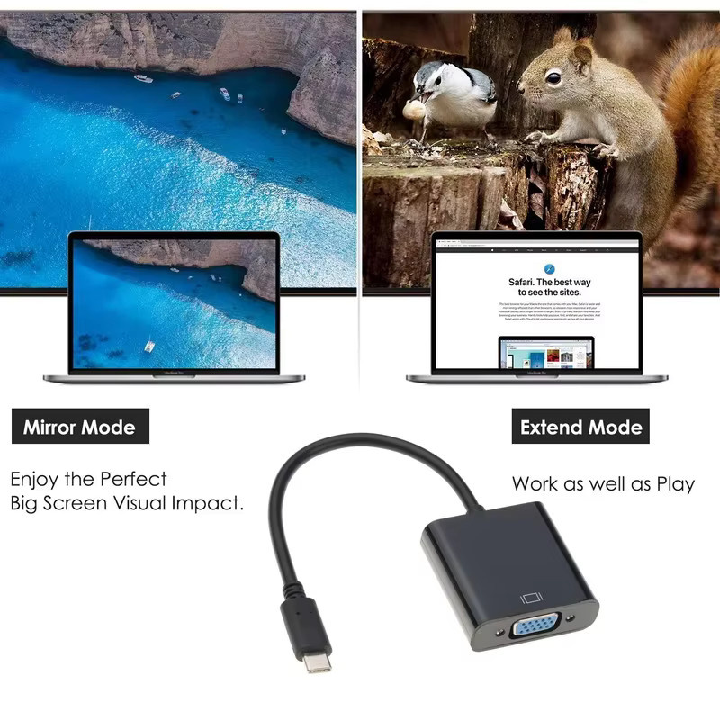 kebidumei USB-C auf VGA Adapterkabel in Schwarz für Laptop, MacBook und PC zur Verbindung mit Monitor oder Projektor - Bild 2