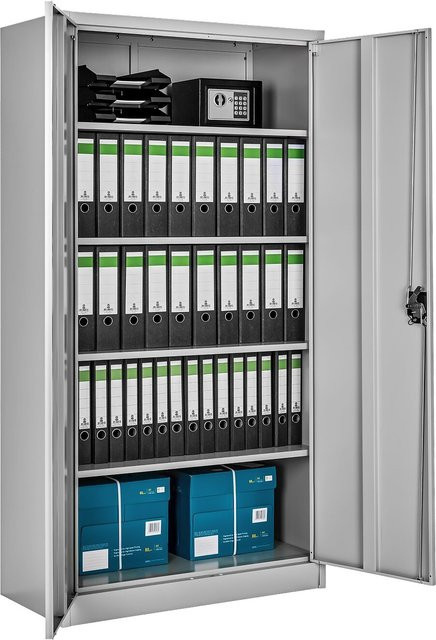 tectake Aktenschrank aus pulverbeschichtetem Stahl in Grau mit höhenverstellbaren Einlegeböden und Türen, H x B x T: 180 x 90 x 40 cm - Bild 1