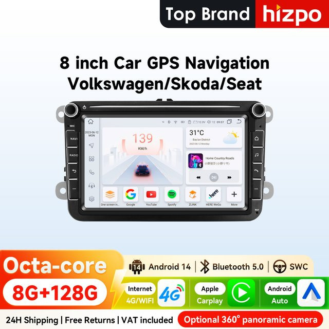 Hizpo 2 DIN Android Auto und CarPlay Autoradio mit GPS und DSP in Schwarz für Volkswagen VW Skoda Octavia Golf 5 Touran Passat B6 Polo Jetta Amarok - Bild 1