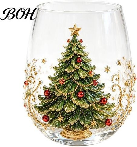 Transparenter Borosilikatglasbecher mit 3D-Weihnachtsmann-Muster und Baumkranz-Design - Bild 1