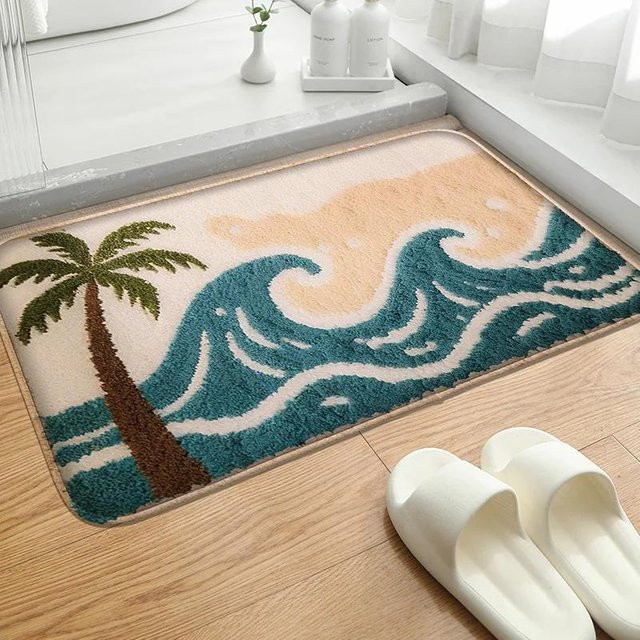 Badezimmer-Fußmatte Lodestar mit Ozean-Motiv in Blau, wasserabsorbierend und rutschfest, B/T: 50 x 30 cm - Bild 1