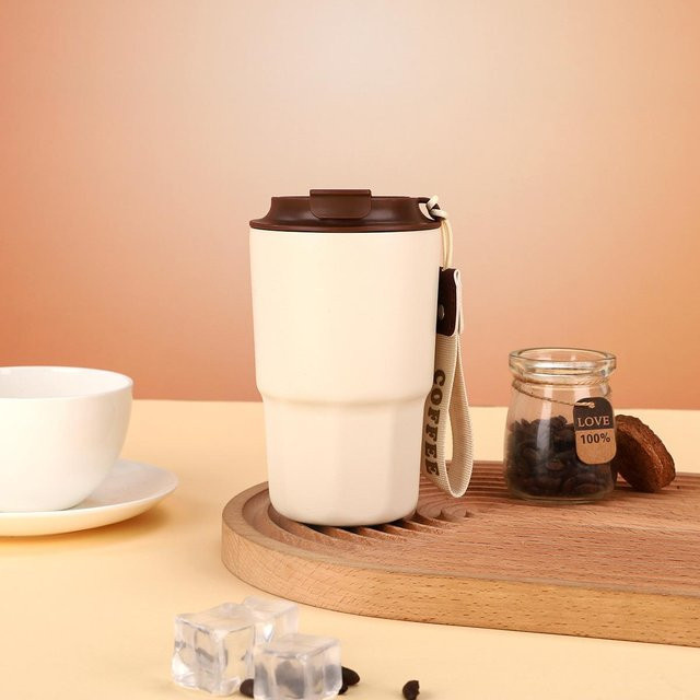 Achteckiger Kaffeebecher aus Edelstahl von Yiran Furniture, doppelwandig vakuumisoliert mit Trageseil, 450 ml - Bild 1