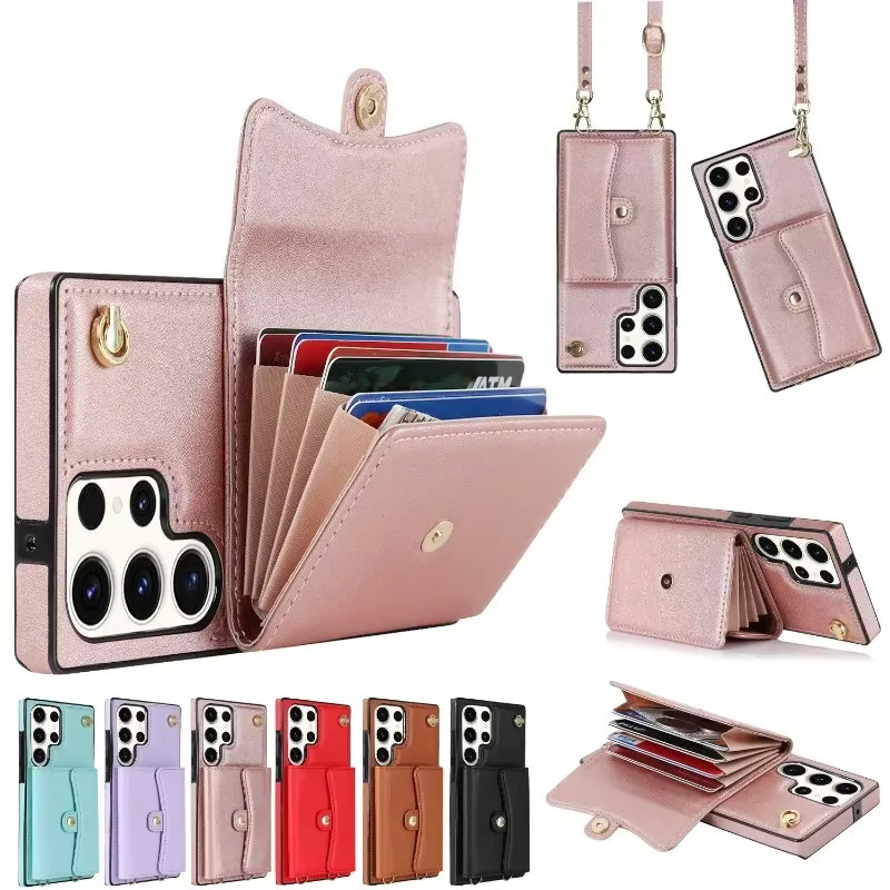 Handgelenkriemen Crossbody Handyhülle mit Brieftasche und Kartenetui für Samsung Galaxy S24 FE S25 S26 Ultra S23 S22 S21 Plus A56 A16 A15 A35 A55 A54 in Rot und Pink - Bild 5