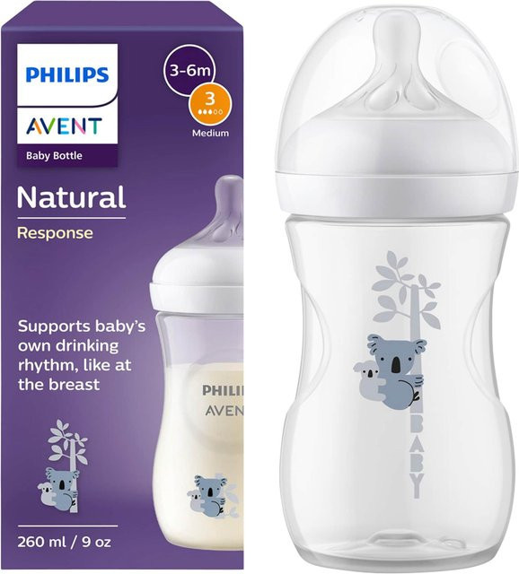 Philips Avent Babyflasche Natural Response mit breitem Flaschenhals, 260 ml, transparent, BPA-frei - Bild 1