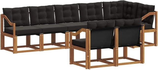 vidaXL Outdoor-Sofagarnitur 8-teilig aus massivem Akazienholz mit Textilene und Kissen in Schwarz und Natur - Bild 1