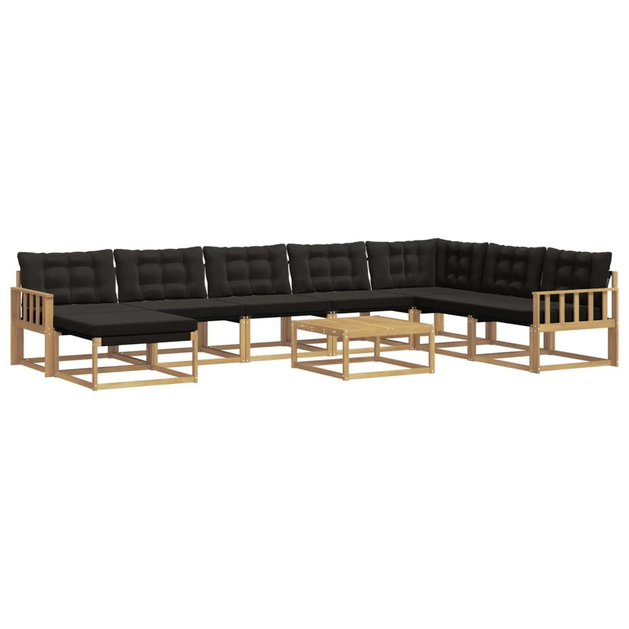 vidaXL Outdoor-Sofagarnitur 9-teilig aus Akazie und Textilene in Weiß, Schwarz und Braun mit Polstern, B/T/H: 79 x 79 x 37 cm - Bild 2