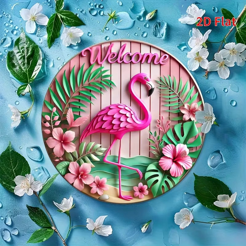 Potdemiel Flamingo Willkommensschild aus Metall, Wandkunst in Mehrfarbig, B/H: 20 x 20 cm - Bild 3