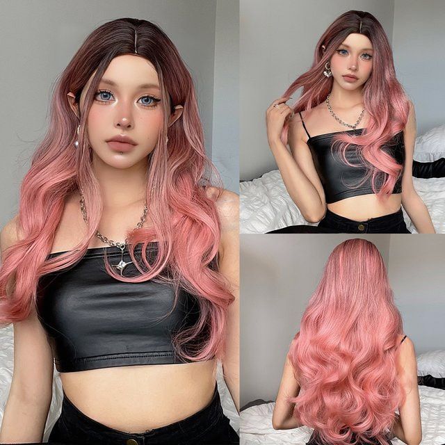 EASIHAIR Perücke, Ombre rosa, lang gewellt, synthetisch, Damen - Bild 1