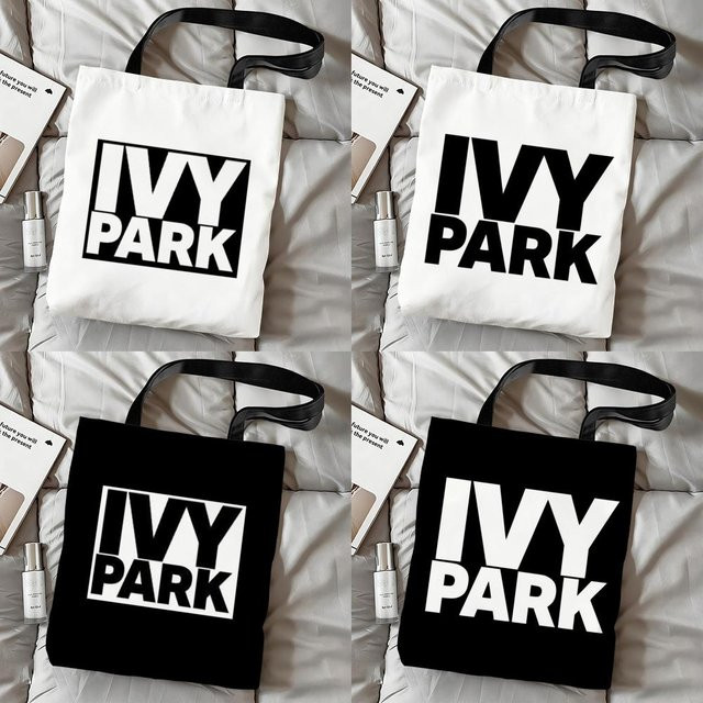 Ivy Park Aufbewahrungstasche aus Canvas, doppelseitig bedruckte Schulterhandtasche, wiederverwendbare und umweltfreundliche Einkaufstasche in Schwarz und Weiß - Bild 1
