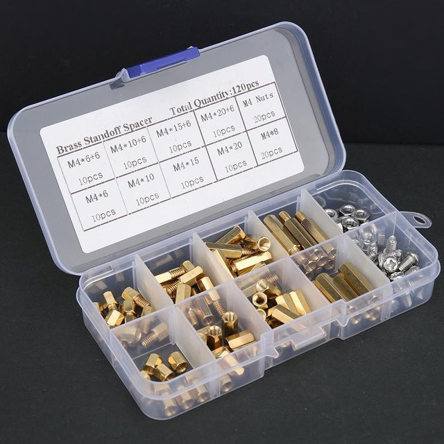 TOMTOP JMS Messing und Edelstahl Hex Standoff Set mit Schrauben und Muttern für PCB Boards, 120 Stück, Farben: Silber und Gold - Bild 1