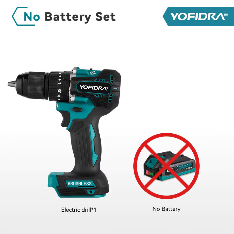 YOFIDRA Bürstenloser Akku-Schlagbohrschrauber mit 35+3 Nm Drehmoment für Makita 18-21V Akkus, Farbe: Petrol - Bild 7