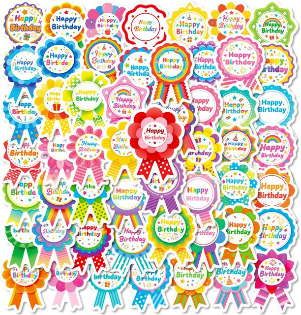 Happy Birthday bunte Abzeichen-Aufkleber für deine Party-Dekoration, 56 Stück, multicolour - Bild 1