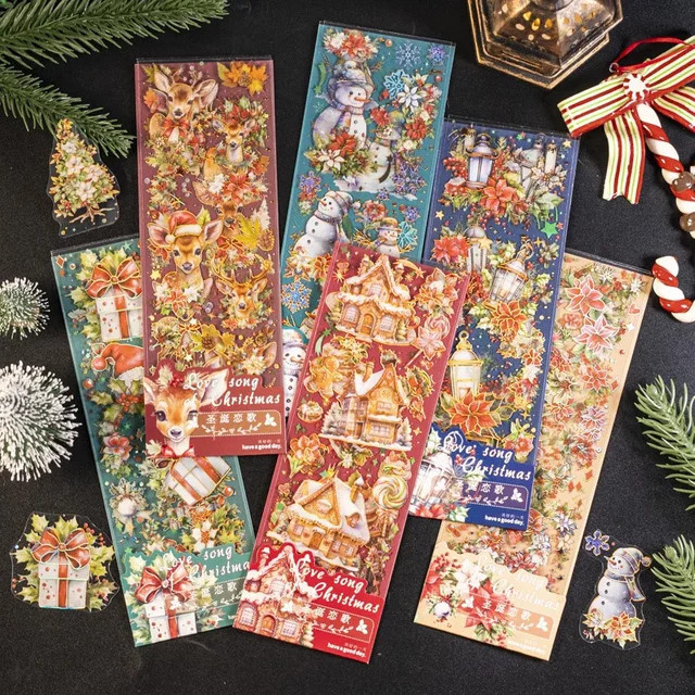 2Blatt Weihnachtslied-Serie dekorative Vintage Aufkleber in Multicolour für Scrapbooking und DIY-Projekte - Bild 1