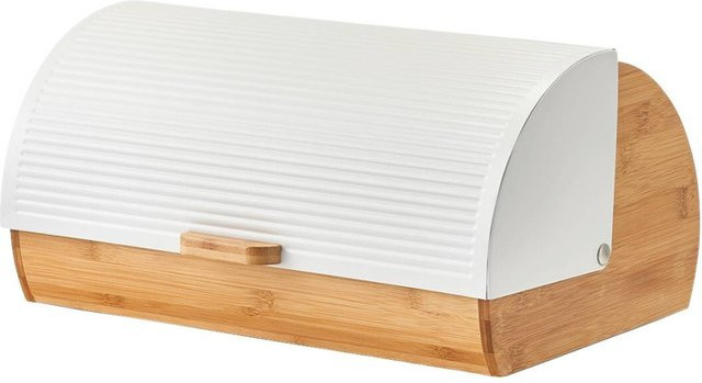 Zeller Brotkasten aus Bambus und Metall in Weiß-Natur, B/H/L: 27 x 19 x 39 cm - Bild 1