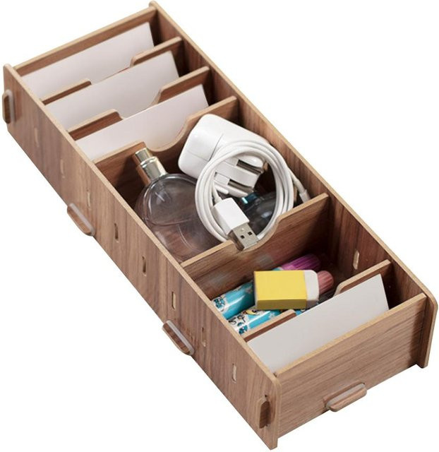 KONNWEI Visitenkarten Aufbewahrungsbox aus Holz für Schreibtisch und Büro, braun, B/T/H: 28,5 x 11,0 x 6,0 cm - Bild 1