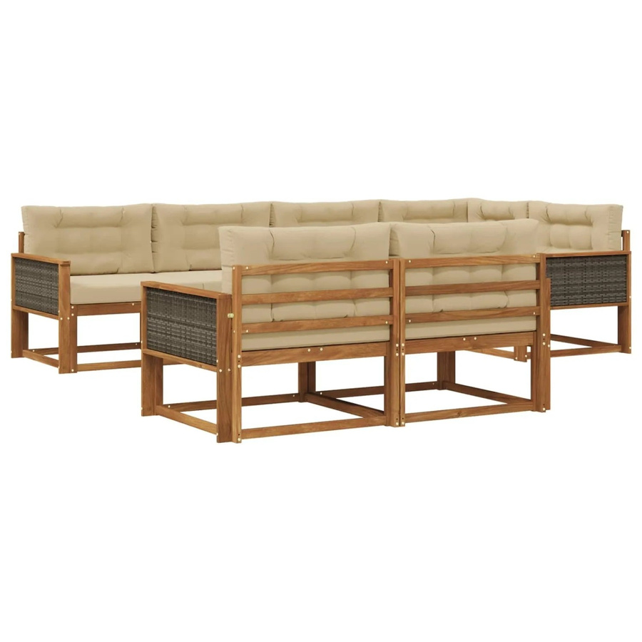 vidaXL Outdoor-Sofagarnitur L-Form aus Akazienholz mit Kissen in Natur und Beige - Bild 2
