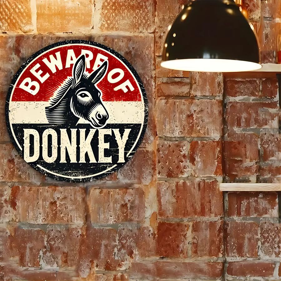 Dekorativer runder Wandkranz Beware of Donkeys von Potdemiel aus Aluminium im Vintage-Stil, Durchmesser: 20 cm - Bild 5