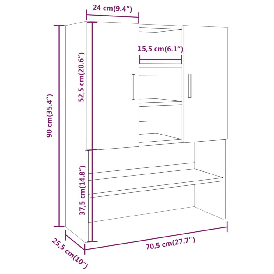 Waschmaschinenschrank VD Home Furnishing aus Holzwerkstoff in Raucheiche, Braun, Modernes Design mit Regalfächern und Türen - Bild 2