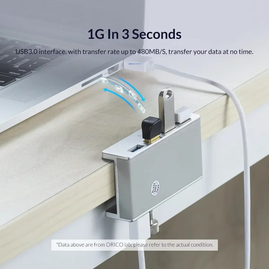 ORICO USB 3.0 Hub mit Netzteil und Clip-Typ als Splitter Adapter für schnelle Datenübertragung, Schwarz - Bild 2