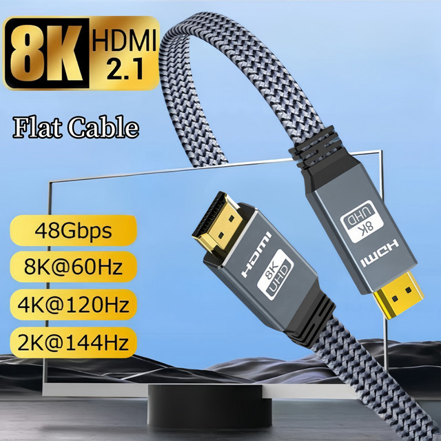 CYANMI HDMI 2.1 Kabel 48Gbps Ultra High Speed, geflochtenes Kabel für 8K60, 4K120 und 144Hz, eARC und HDR10 kompatibel, Grau - Bild 1