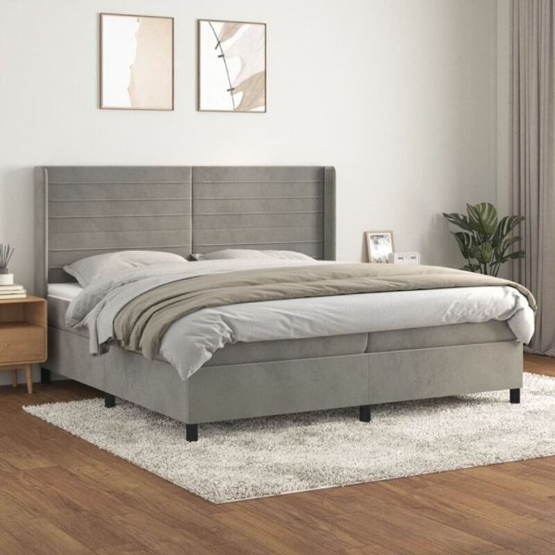 Vidaxl Boxspringbett mit Matratze aus Samt und Massivholz in Grau und Weiß, B/T/H: 200 x 200 x 128 cm - Bild 1