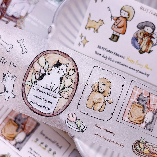 Xiaobaijia New Friends Diary PET-Washi-Tape mit Katzen- und Hunde-Motiven im Retro-Stil, Mehrfarbig - Bild 1