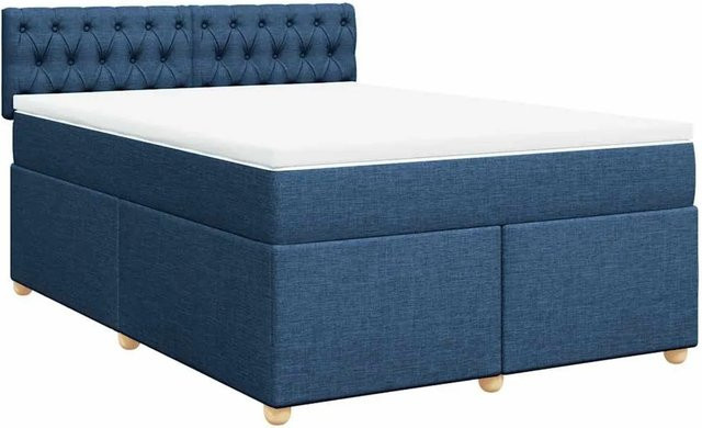 vidaXL Boxspringbett Hybrid mit Matratze in Blau und Weiß, B/T/H: 140 x 190 cm, mit USB-Ladeport und Unterbettbeleuchtung - Bild 1