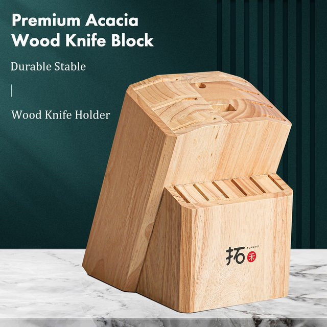 TURWHO Messerblock aus massivem Akazienholz in Braun für 15-teiliges Küchenmesser-Set, Schere und Schärfstabhalter, B/T/H: 24,0 x 19,0 x 15,0 cm - Bild 1