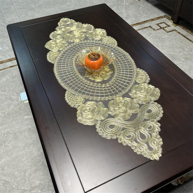 Yiran Furniture Ovale Jacquard Tischdecke mit floralem Muster in Grau und Gold, Breite: 40 cm, Tiefe: 40 cm - Bild 1