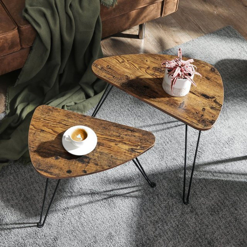 VASAGLE 2er Set Beistelltische im Industriestil aus Holzwerkstoff, Farbe Nussbaum Braun - Bild 1