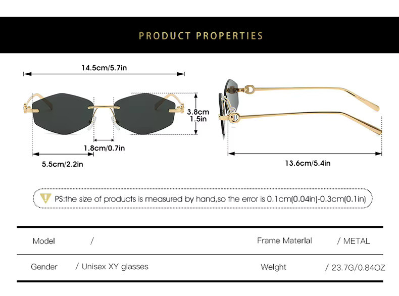 Artorigin Rhombus Polygon Sonnenbrille, randlos, hexagonal, Metall, Damen - Bild 2