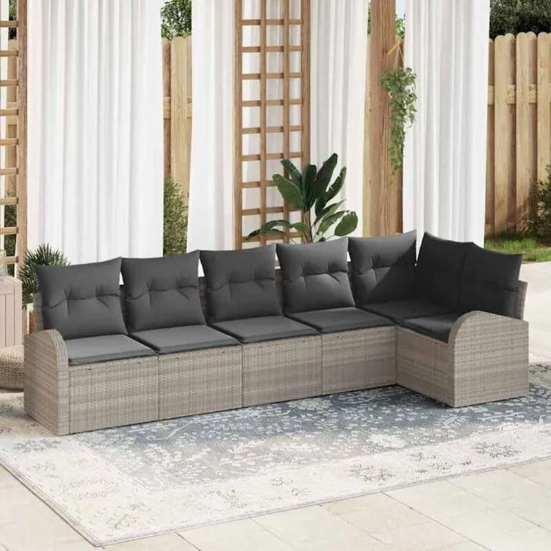 vidaXL Garten-Sofa-Set aus Poly-Rattan mit 6 Kissen in Hellgrau - Bild 1